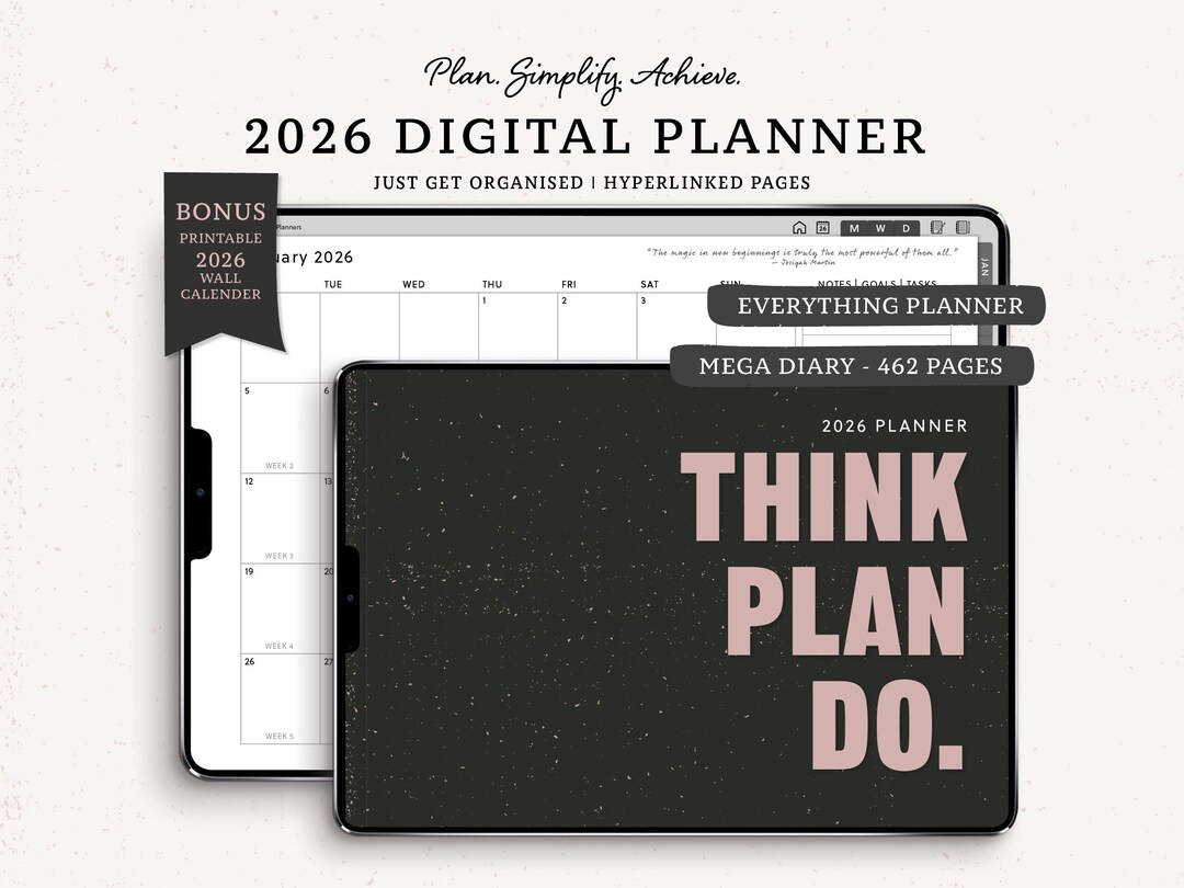 2026 Digital Planner: Noir, Hyperlinked Monthly Weekly Diary Pages ...