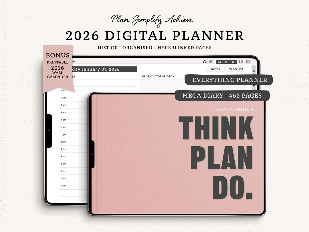 2026 Digital Planner | Hyperlinked Pages | Dated Daily Weekly Monthly ...
