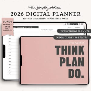 2026 Digital Planner | Hyperlinked Pages | Dated Daily Weekly Monthly ToDos and Notes (Digital Download)