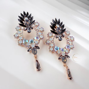 Elegant Black and Clear Crystal Statement Earrings, Bridal Jewelry, Formal Party Accessories, Gift for Bridesmaids or Her.