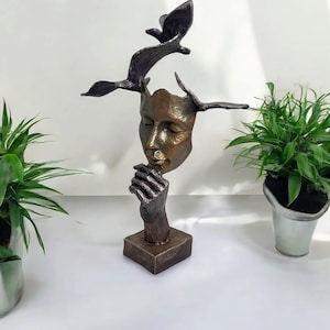 Escultura decorativa de rostro, escultura abstracta de pájaros, escultura con un pensamiento especial, escultura moderna de mármol, decoración única para el hogar.