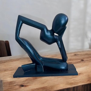 Abstract Thinker Statue: Modern Blue Sculpture, Home Office Decor