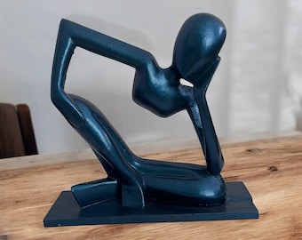 Abstract Thinker Statue: Modern Blue Sculpture, Home Office Decor