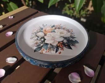Handmade Floral Tea Tray: Vintage Wood Serving Tray, Romantic Decor