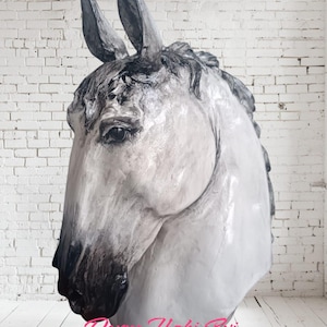 White Horse Head Bust Sculpture: Hand-Painted Resin Art 12.59&quot;