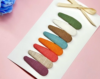 Linen Baby Snap Clips: Handmade Toddler Hair Accessories, Set of 8