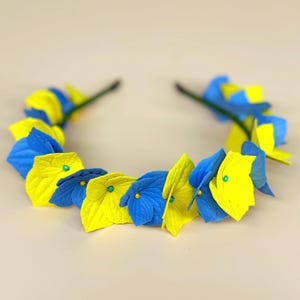 Stand with Ukraine Handmade Hydrangea Headband Yellow Blue Ukrainian Flag Colors Flower Hair Accessories for Girls Bridal Headpieces