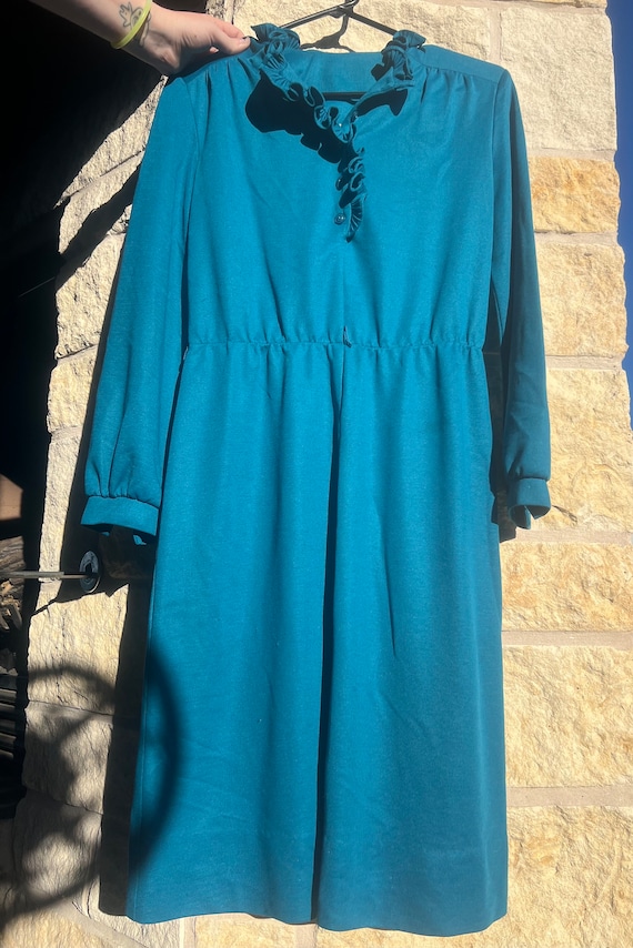 Vintage Blue Ruffled Collar Dress