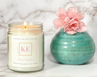 ROSE PETALS Handmade Romantic Soy Candle infused with Essential Oils, Strong Scent | Premium Home Fragrance