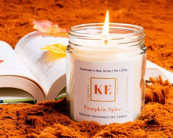 PUMPKIN SPICE Soy Candle for Fall, infused with Essential Oils, Strong Scent | Premium Home Fragrance | Halloween Decor