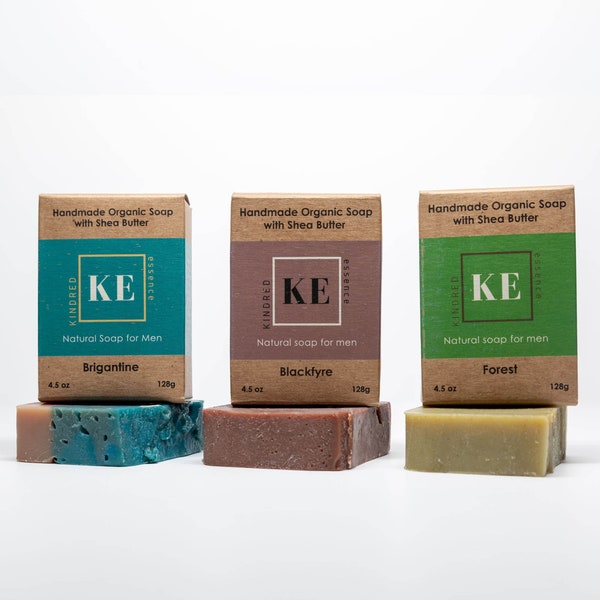 Kindred Essence Men's 3-Piece Organic Shea Butter Soap Gift Set - Gift for Dad - Gift for him