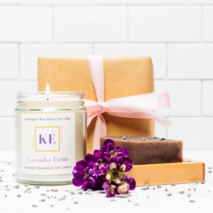 Kindred Essence 3-Piece Lavender Spa Candle and Organic Soap Gift Set
