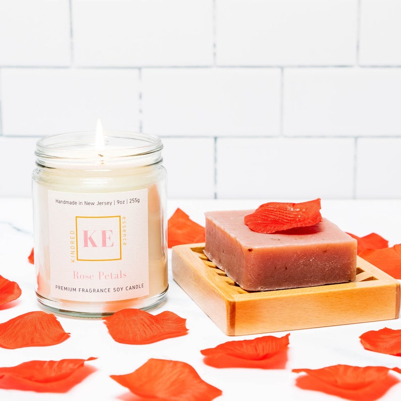 Kindred Essence 3-Piece Rose Petals Spa Candle and Organic Soap Gift Set