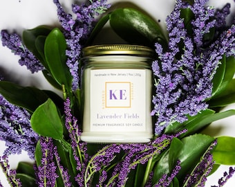 LAVENDER FIELDS Relaxing Soy Candle infused with Essential Oils | Strongly Scented Home Fragrance | Handmade  by Kindred Essence