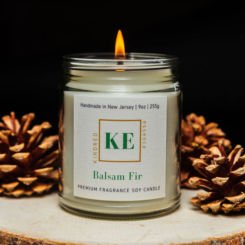 Kindred Essence BALSAM FIR Scented Holiday Soy Candle for Christmas