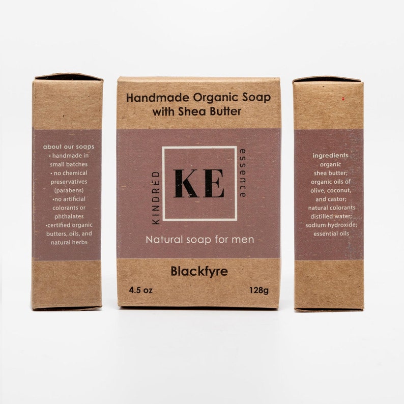 Kindred Essence Blackfyre Handmade Organic Shea Butter Moisturizing Soap Bar for Men