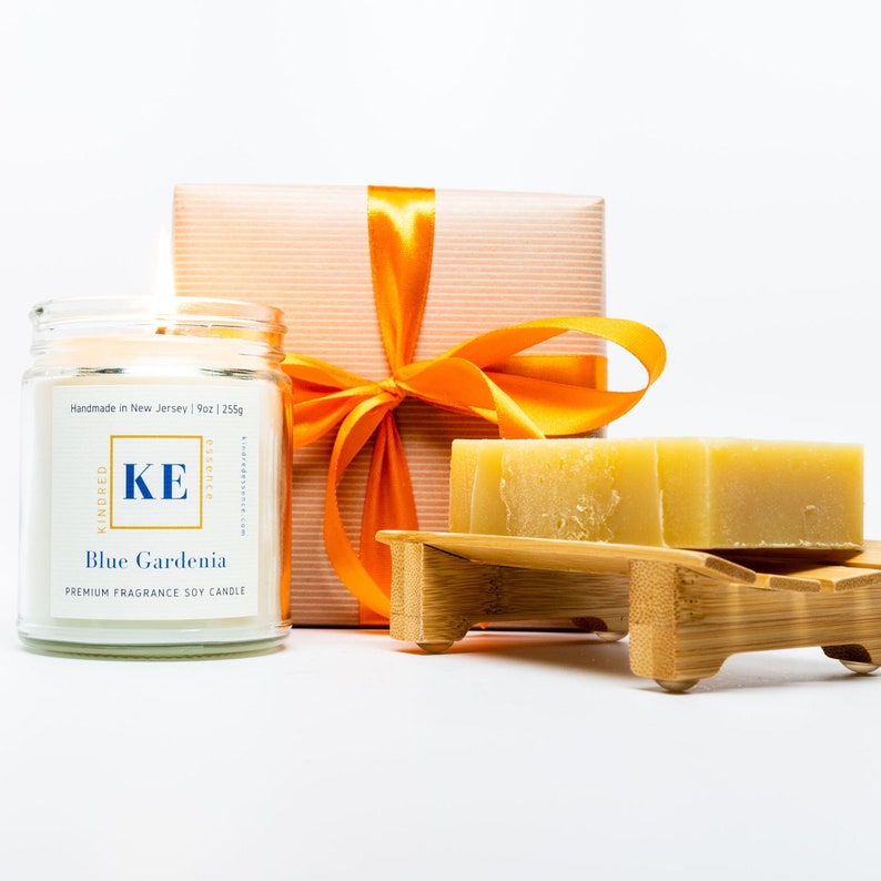 Kindred Essence 3-Piece Blue Gardenia Spa Candle and Organic Soap Gift Set