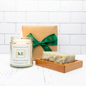 Kindred Essence 3-Piece Herbal Spa Candle and Organic Soap Gift Set - Rosemary Eucalyptus, Mint Tea