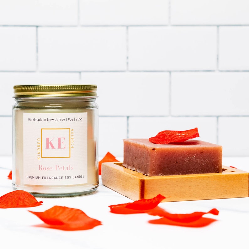 Kindred Essence 3-Piece Rose Petals Spa Candle and Organic Soap Gift Set