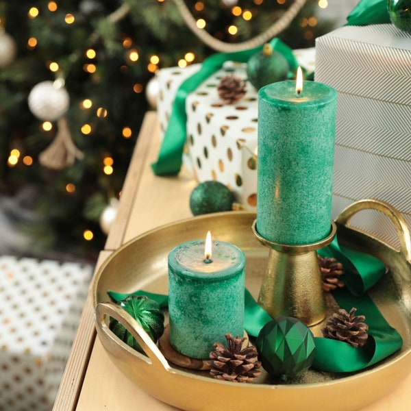 Balsam Fir Candle Pillar for Christmas Holidays infused with Essential Oils, Strongly Scented | Handmade