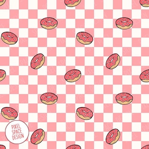 Donut Seamless Pattern, Cake Seamless Pattern, Donut Sublimation Digital Design Download, Bakery Design, Digital Paper, Checkered Background