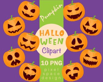 Halloween Pumpkin Clipart: 10 PNG Graphics (Digital Print)