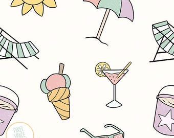 Summer Days Seamless Pattern: Beach Vibes Digital Design (JPG, PNG)