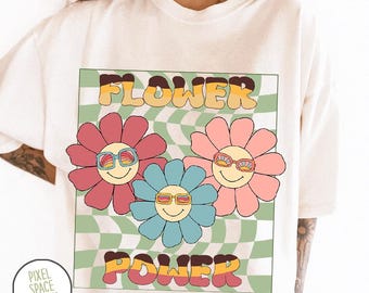 Retro Flower Power PNG: Smiley Sublimationsdesign (Digitaler Download)