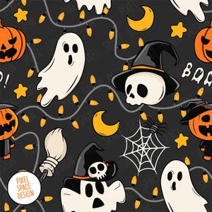 Halloween Ghost Seamless Pattern: Spooky Digital Design (JPG, PNG Download)