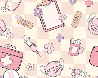Floral Nurse Seamless Pattern: Healthcare Hospital Sublimation Design (Digital Download, 12x12in JPG/PNG)