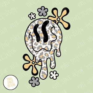 Leopard Print Smile Face PNG: Floral Happy Sublimation Design (Digital Download)