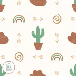 Boho Western Seamless Pattern, Western Seamless Pattern, Cactus Sublimation Digital Design Download, Western Design, Western Fabric Design
