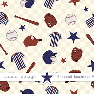 Baseball, Baseball Sport Nahtloses Rapportmuster, Nahtloses Design, druckbares digitales Papier, Baseball Hintergründe, Sportmuster