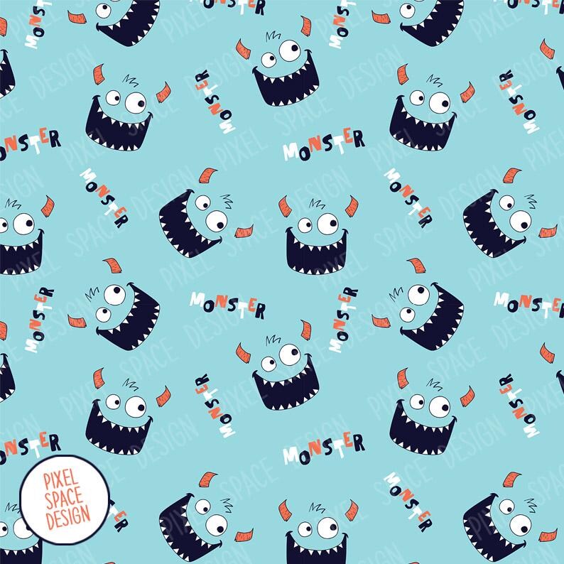 Monster Seamless Pattern, Monster Sublimation Digital Design Download ...
