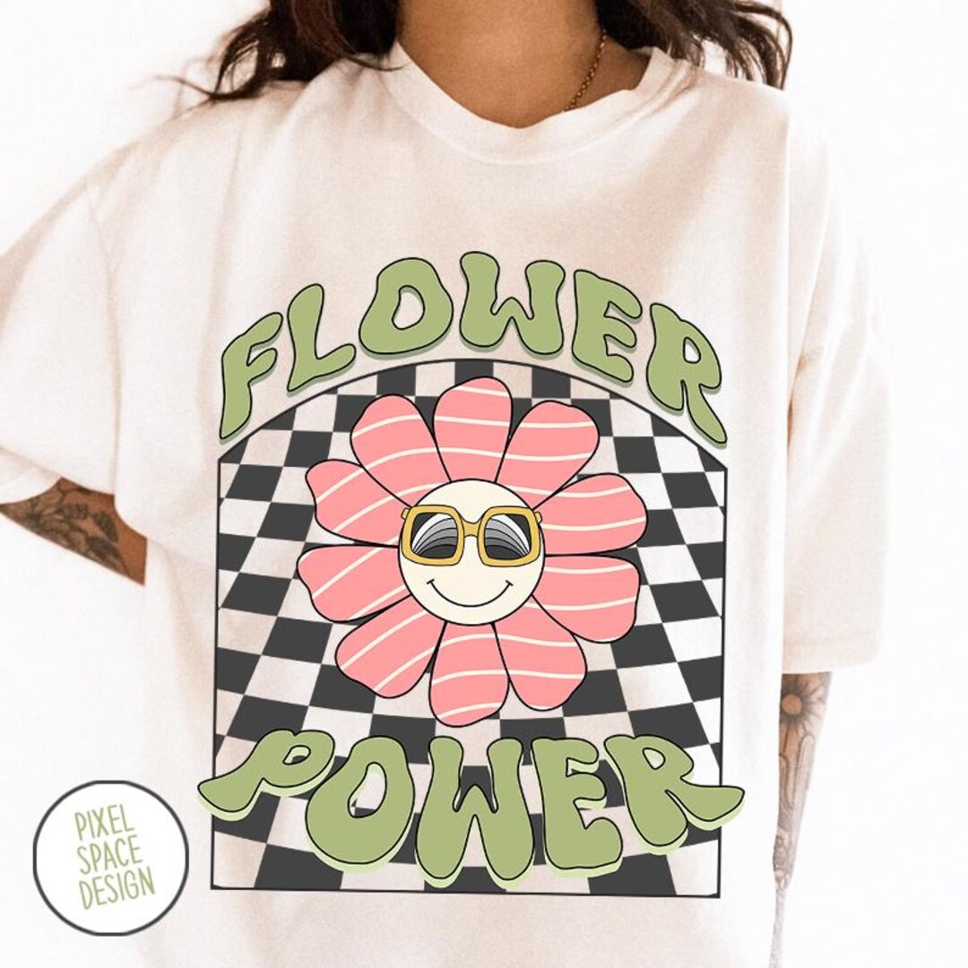 Retro Flower Power PNG: Smiley Face Sublimation Design (digital ...