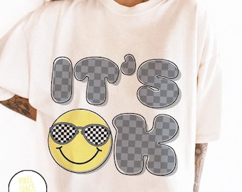 Smiley rétro PNG : motif à carreaux (téléchargement numérique)