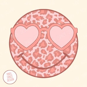 Leopard Smile Face PNG, Valentines Smiley Faces PNG, Love Smile, Pink Leopard, Digital Download, Glasses Smiley, Heart, Girl Png