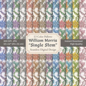William Morris Single Stem, genuine vintage seamless pattern, 13 colors, 12" 300 DPI