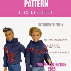 Easy Ken Sweater Pattern PDF, Create Doll Clothes Fast, Beginner Sewing Pattern for Ken Doll, Instant Download