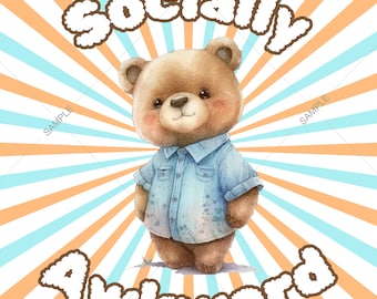 Diseño de osito de peluche socialmente incómodo: Arte introvertido (Descarga digital)