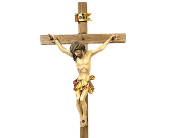 CROSS with JESUS in carved wood and GOLD Zecchino
