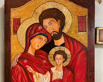 SACRED FAMILY Icon &quot;Italian Sacred Craft&quot; in painted wood