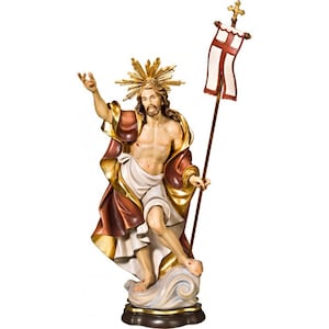 RESSURREIÇÃO de CRISTO com AUREOLA em madeira entalhada