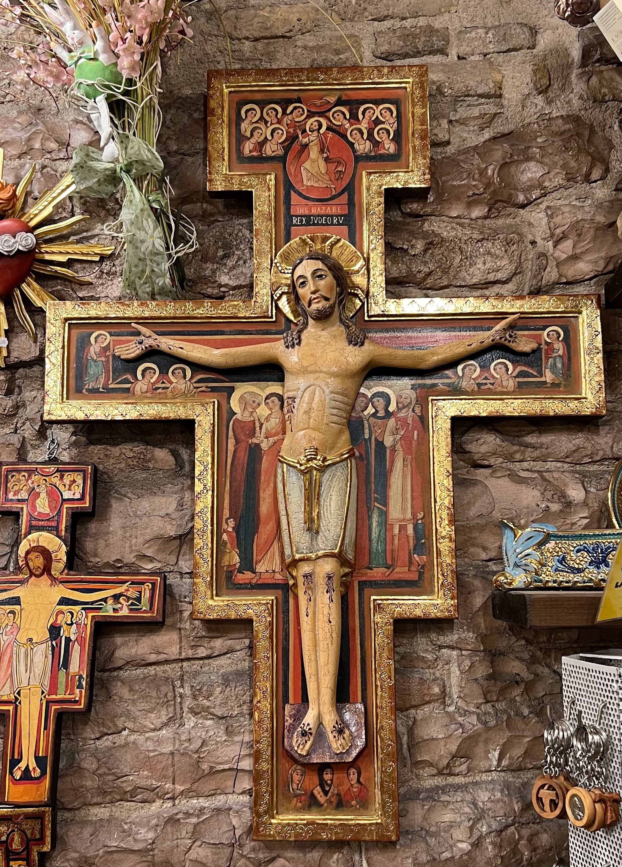 CRUCIFIX of SAN DAMIANO with Jesus in carved wood