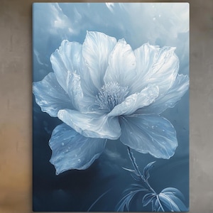 Elegant Blue Flower Art Print, Delicate Floral Wall Art Decor, Contemporary Nature Canvas Pictures, Botanical Home Decor, Ready to Hang