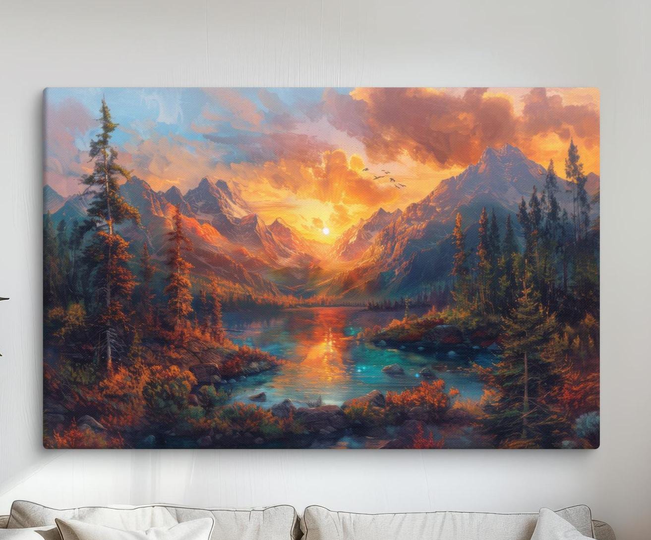 Sunset Over Majestic Mountains Art Print, Serene Landscape Wall Art ...