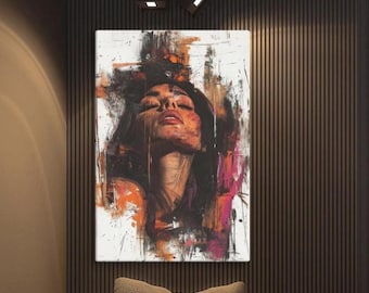 Abstract Desire, Modern Female Portrait, Sensual Art Print, Bold Wall Decor, Large Canvas Painting, Ready to Hang