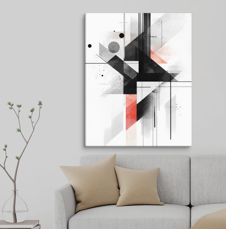 Modern Geometric Abstract Art Print, Minimalist Black and Red Shapes ...