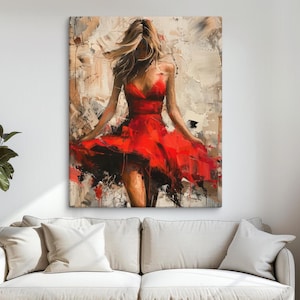 Modern Abstract Wall Art - Woman in Red Dress Canvas Painting - Stylish and Elegant Home Decor, Perfect for Living Room or Bedroom