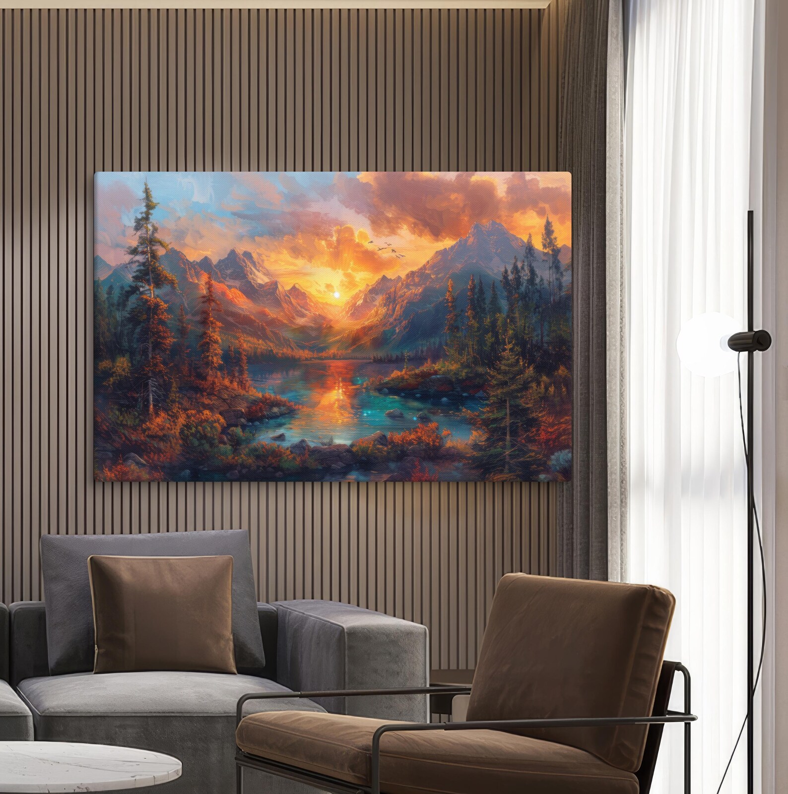 Sunset Over Majestic Mountains Art Print, Serene Landscape Wall Art ...